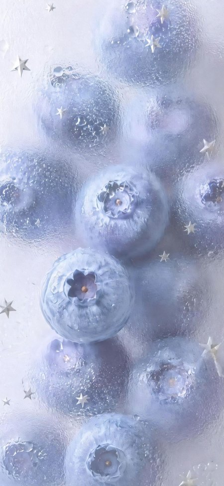 蓝莓晶莹水珠星饰淡紫静物特写手机壁纸