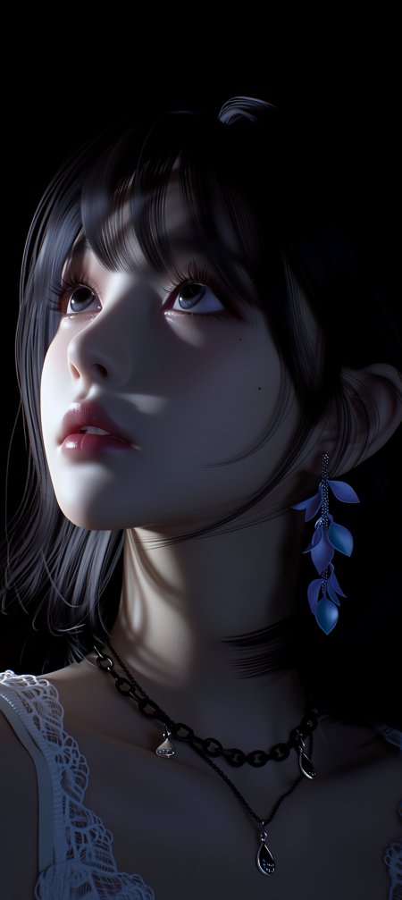 蓝瞳少女侧颜凝望暗蓝唯美动漫手机壁纸