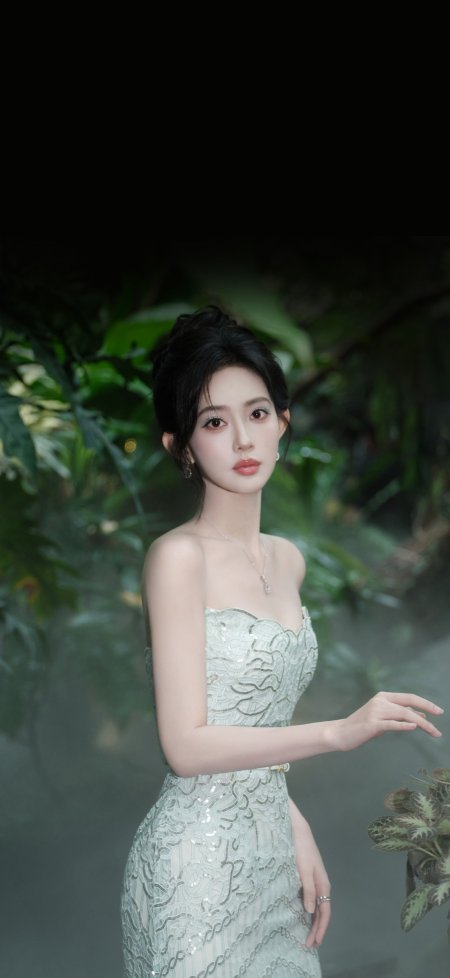 孟子义清冷系女神浅绿蕾丝礼服雾绿明星手机壁