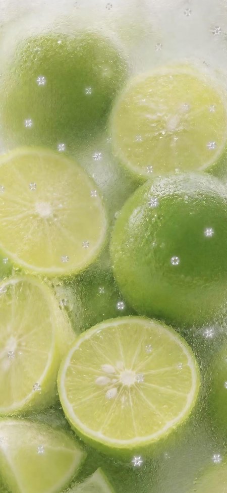 青柠切片水珠晶莹浅绿清新美食甜品手机壁纸
