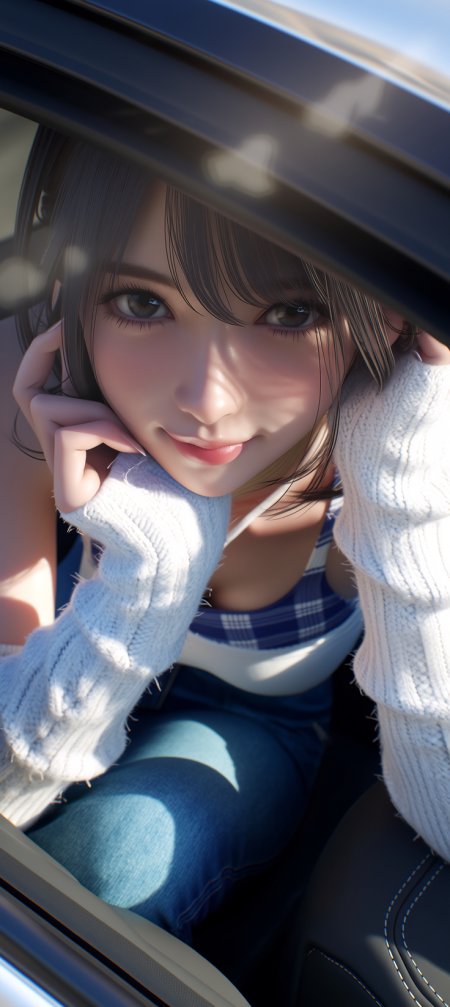 银灰短发少女车窗微笑蓝白动漫手机壁纸