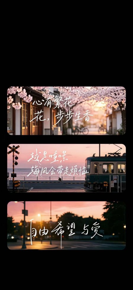 樱花街道电车夕阳粉紫人文风土手机壁纸