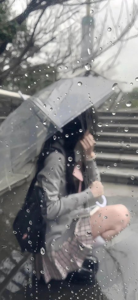 雨中撑伞少女灰调朦胧情感文艺手机壁纸