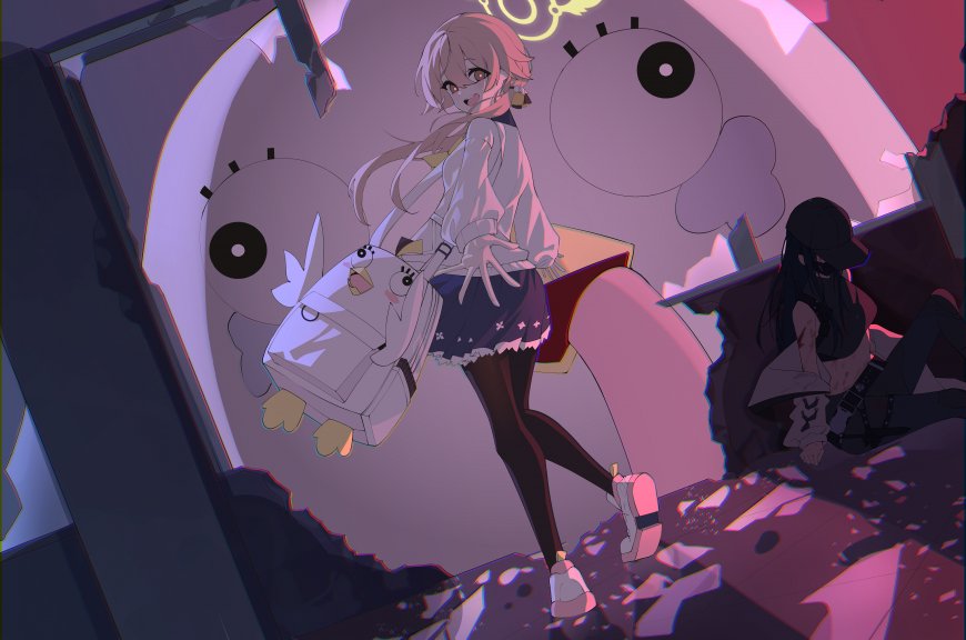 蔚蓝档案粉发少女故障风暗黑动漫电脑壁纸