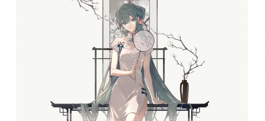 初音未来旗袍少女淡雅古风动漫电脑壁纸