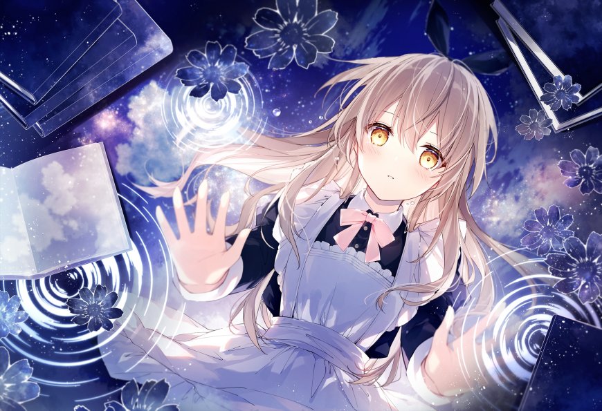 金发少女伸掌星穹蓝紫动漫电脑壁纸