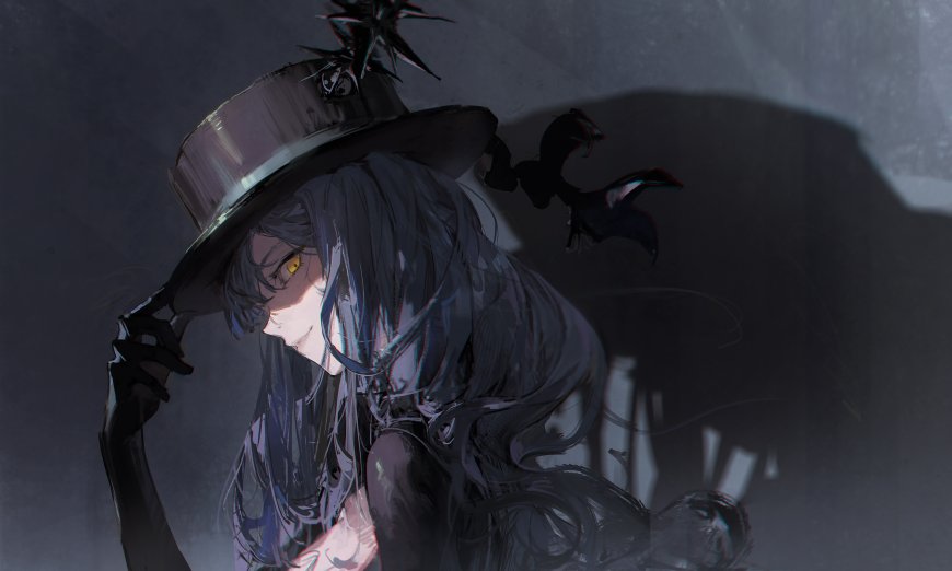 暗黑系少女戴高帽黄瞳神秘动漫电脑壁纸