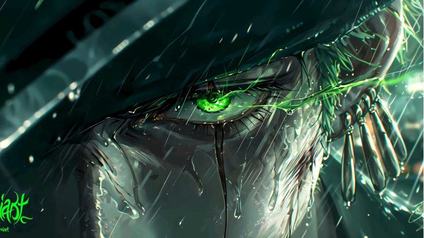绿瞳雨中少年暗绿奇幻动漫电脑壁纸