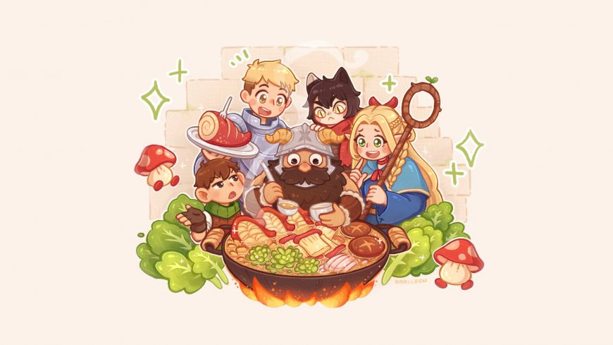 勇者小队围锅聚餐暖黄动漫电脑壁纸