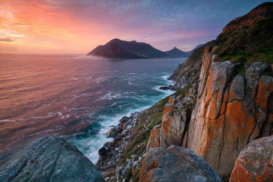 海岸悬崖日落橙紫风景电脑壁纸精选