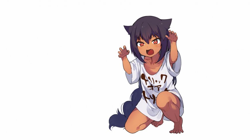 猫耳少女蹲姿张手红瞳动漫电脑壁纸