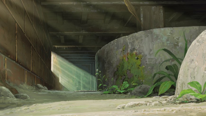 废弃隧道绿植斑驳灰绿风景电脑壁纸