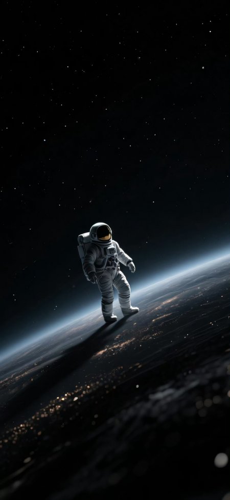 宇航员漫步地球边缘深空蓝黑太空科幻手机壁