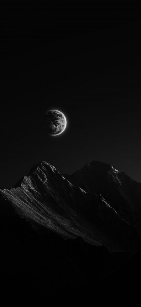 地球悬于峰顶暗黑太空科幻手机壁纸