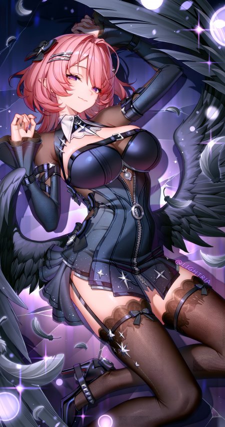 绝区零Remielle Dan粉发紫瞳黑翼少女暗紫奇幻动漫手机壁纸