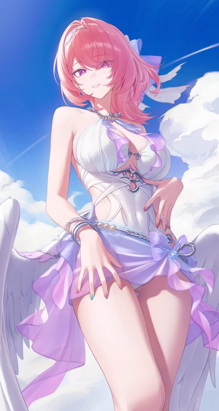 绝区零Remielle Dan粉色短发天使少女白紫裙装蓝白动漫手机壁纸