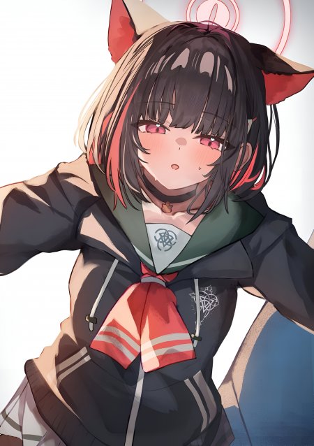 共山和纱 蔚蓝档案猫耳少女黑发红瞳粉白动漫手机壁纸