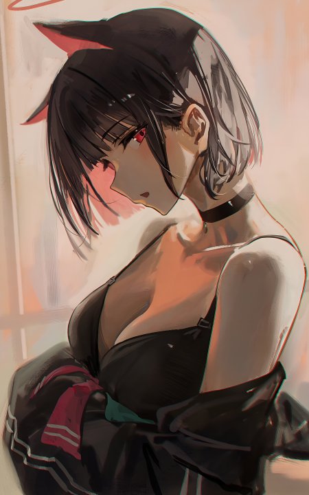 共山和纱 蔚蓝档案黑发红瞳猫耳少女侧颜暖橘动漫手机 壁纸