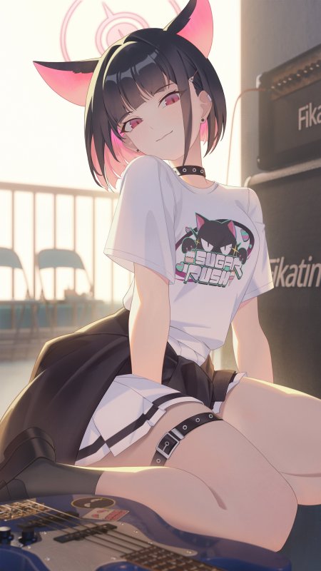 共山和纱 蔚蓝档案动漫少女猫耳黑发粉瞳暖金动漫手机壁纸