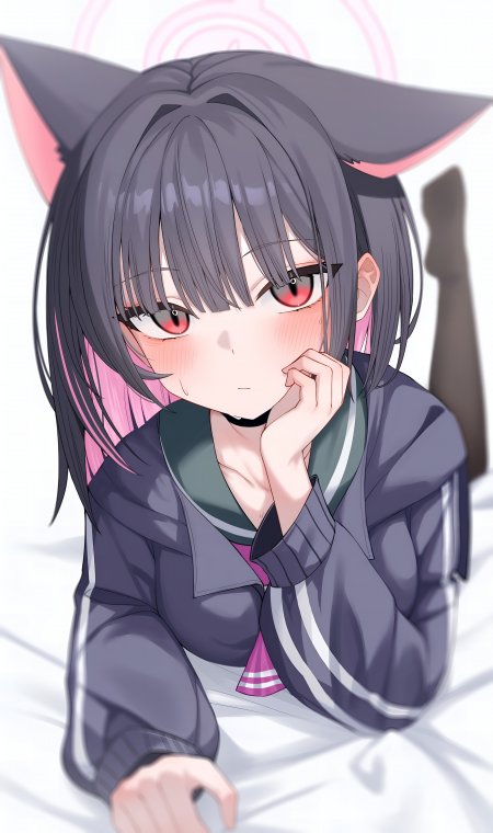 共山和纱 蔚蓝档案猫耳少女灰发红瞳粉紫动漫手机壁纸