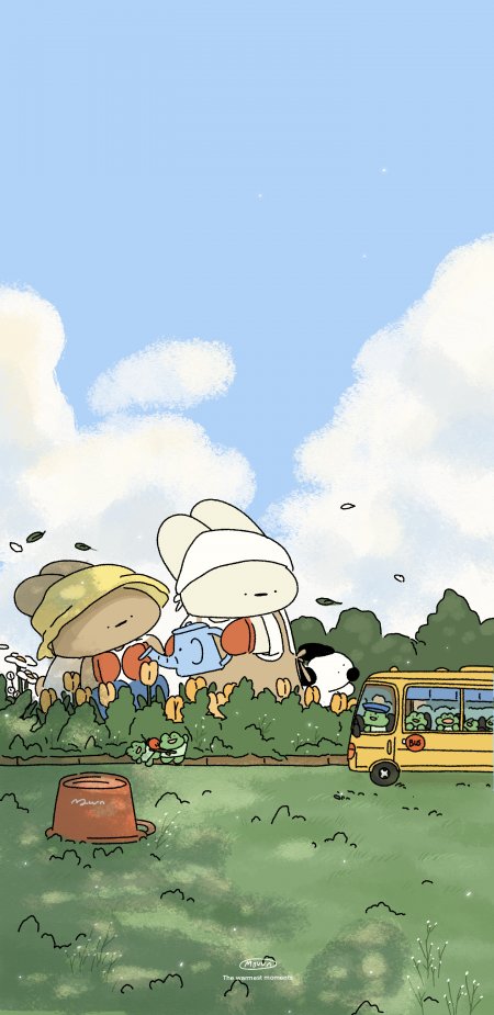 可爱兔子女孩浇花场景清新绿意动漫手机壁纸