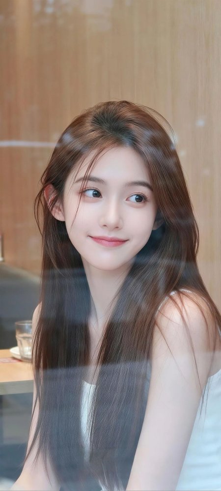 长发少女窗边微笑暖棕人物摄影手机壁纸
