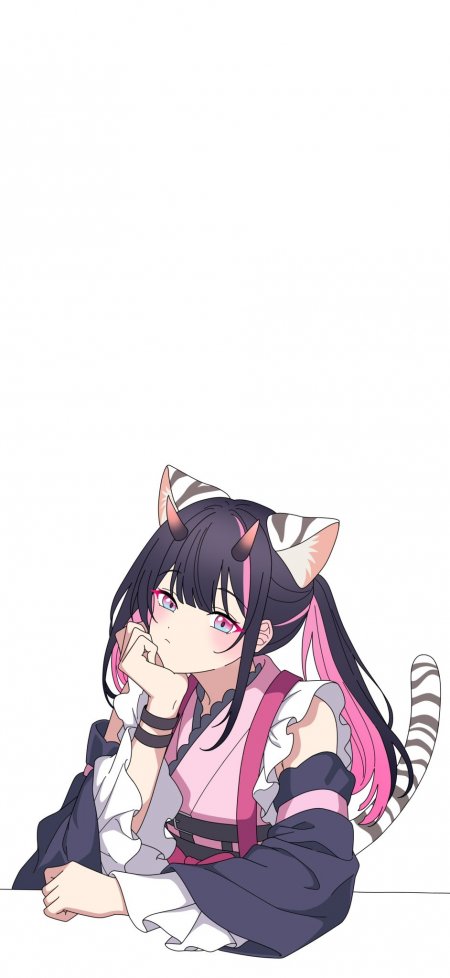 猫耳少女黑发粉瞳紫白服饰动漫手机壁纸