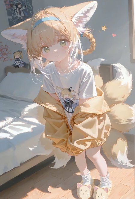 狐耳少女金发双辫暖光动漫手机壁纸