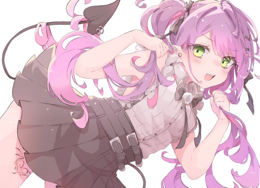 粉发绿眼少女双马尾可爱动漫电脑壁纸