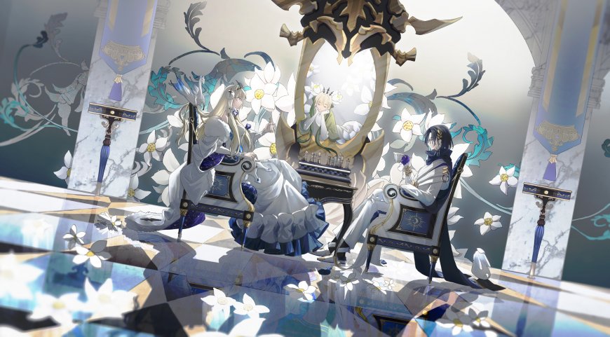 原神须弥学者白裙少女与黑发少年蓝白奇幻动