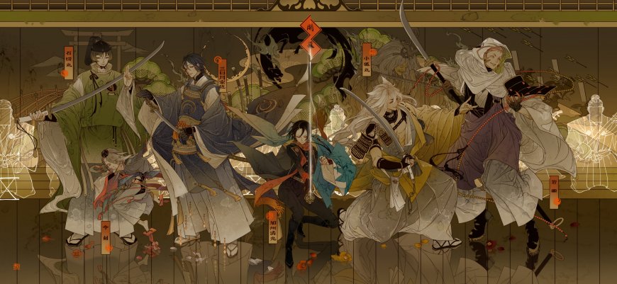 刀剑乱舞角色群像古风插画暗金动漫电脑壁纸