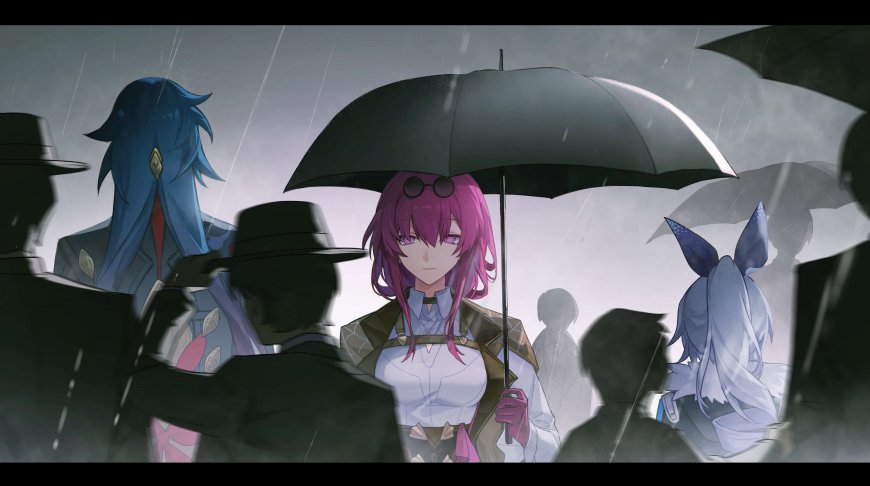 崩坏星穹铁道卡芙卡雨中持伞紫发少女暗灰动