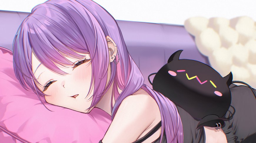 紫发少女枕粉枕安睡粉紫动漫电脑壁纸