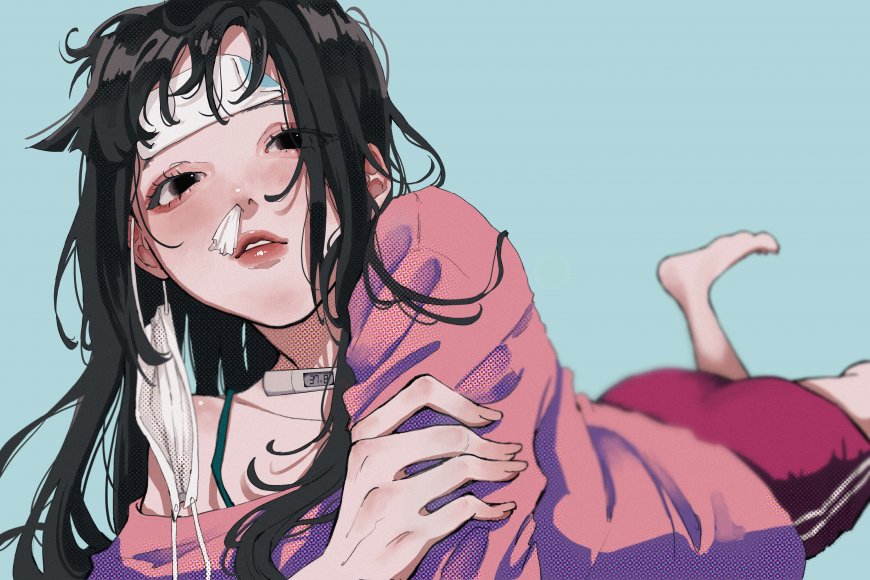 病弱少女黑发湿漉粉紫动漫电脑壁纸