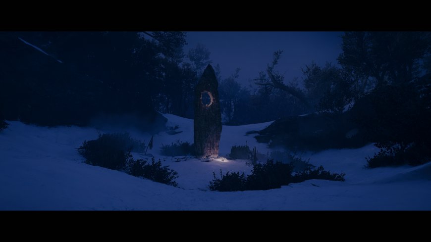 雪夜石碑发光神秘蓝调奇幻电脑壁纸