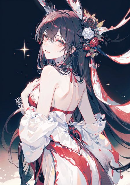 崩坏3赤鸢仙人兔耳花饰红白少女动漫手机壁