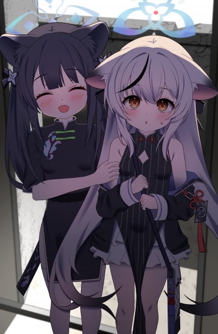 猫耳少女古风服饰紫灰动漫手机壁纸