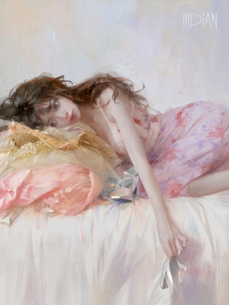 少女躺卧花裙柔光唯美人物摄影手机壁纸
