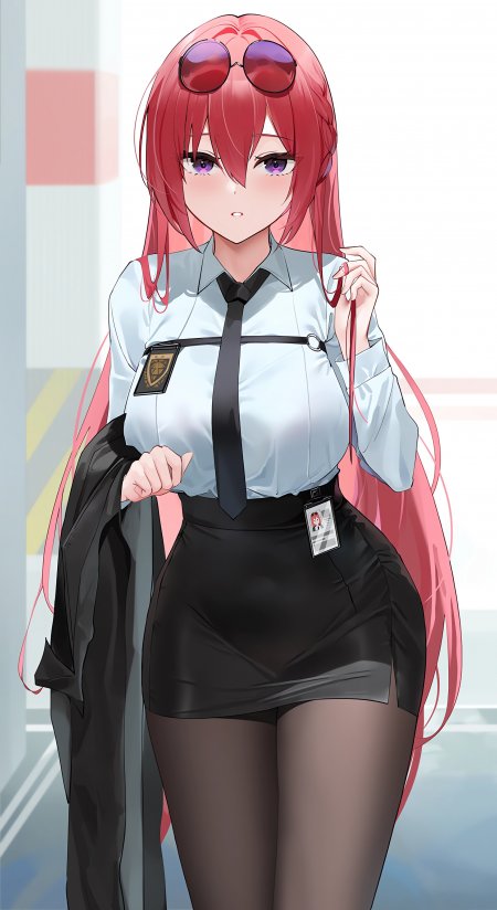 胜利女神妮姬拉毗红发职场装干练唯美动漫手机壁纸