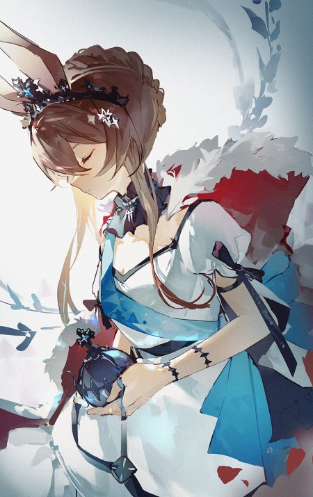 兔耳少女蓝白裙装手持怀表粉紫动漫手机壁纸