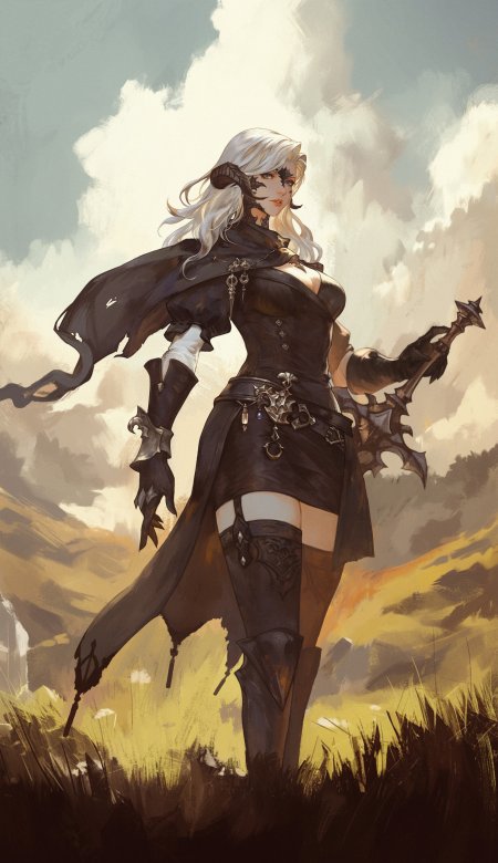 银发黑衣持剑少女暗金奇幻动漫手机壁纸