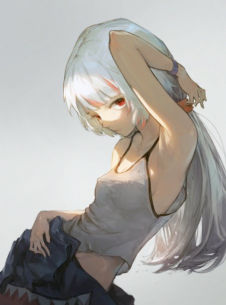 银发红瞳少女侧身回眸柔光动漫手机壁纸