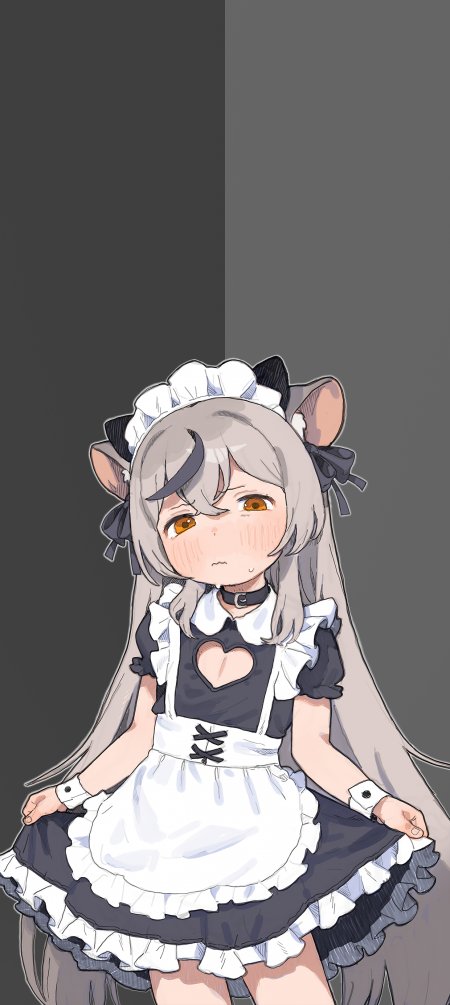 银发猫耳女仆装少女灰白动漫手机壁纸