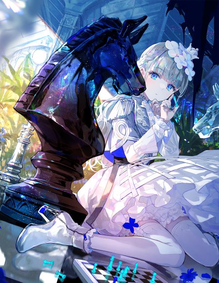银发少女与星辉黑马蓝紫奇幻动漫手机壁纸