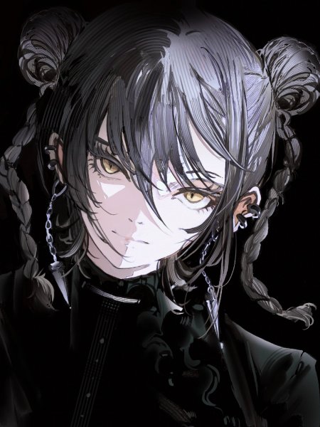 银发双马尾黄瞳少女暗黑动漫手机壁纸