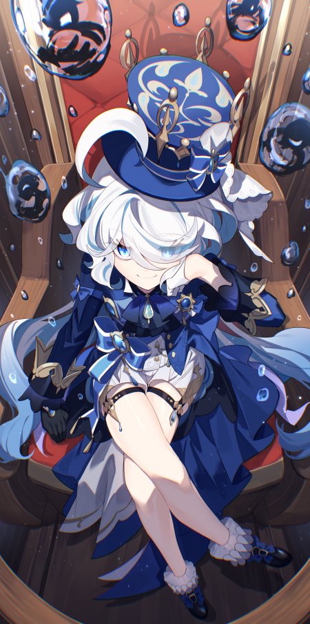 原神芙宁娜蓝白礼服少女动漫手机壁纸
