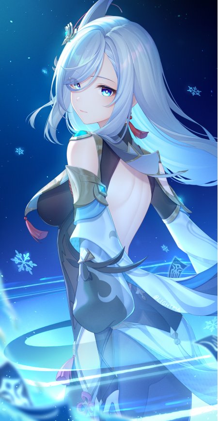 原神申鹤银发蓝瞳冰雪特效蓝白动漫手机壁纸