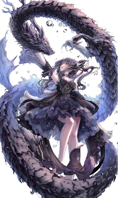 紫发少女与黑龙环绕紫蓝奇幻动漫手机壁纸