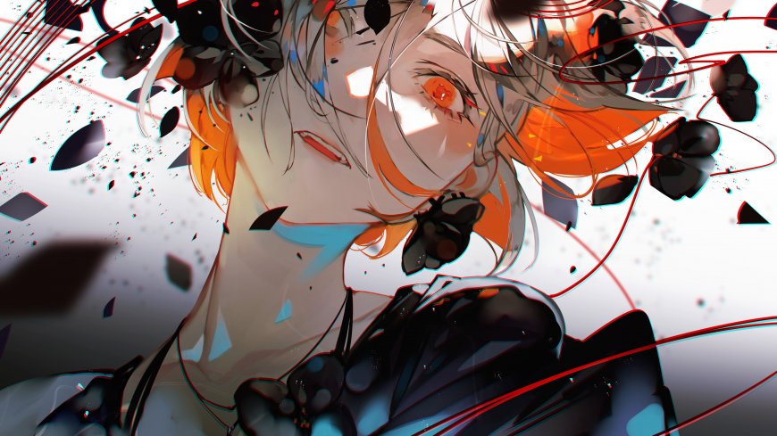 橙发少女破碎特效暗红动漫电脑壁纸
