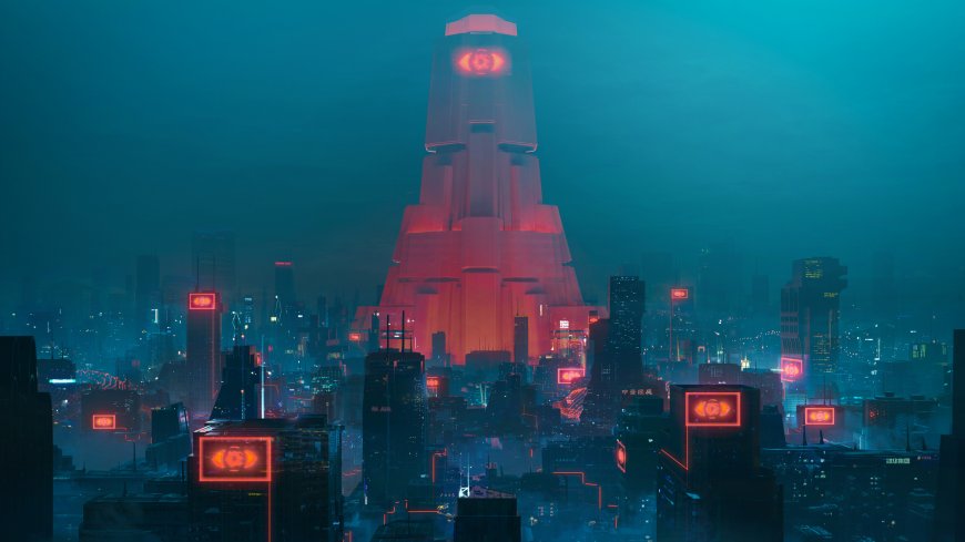 赛博朋克未来都市霓虹红蓝科幻电脑壁纸